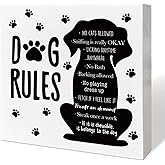 Funny Dog Lover Desk Decor, Dog Rules, Dog Decor for Home Office Dog Lover Desk Decoration for Bedroom, Dog Lovers Gifts for Women Men Girl, Dog Mom Dog Dad Gifts, Wooden Box Sign