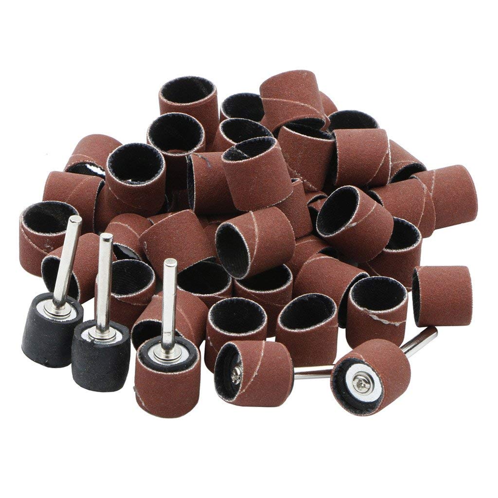 Pxyelec 50pcs 400 Grits 1/2 Inch Sanding Bands Sanding Sandpaper Sleeves with 5pcs Sand Drum Mandrels, Drum Kit for Rotary Tool Accessory