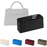 Women's Purse Organizer Insert - Satin & Lightweight Fabric with Inside Pockets, Portable for Commute, Travel, Shopping, and Evening, Multicolor Options, Fits for Kelly 25(Black, KL25 Retourné)