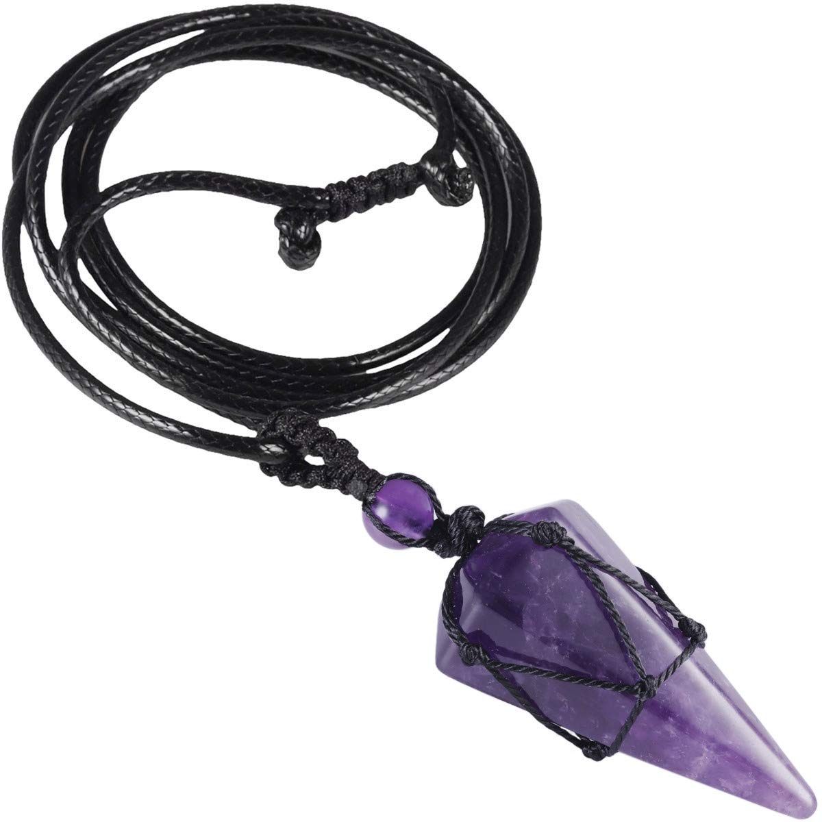 Nupuyai Braided Amethyst Crystal Point Pendant Necklace for Women Men, Hexagonal Pendulum Pendant with Adjustable Cord