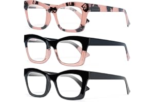 CCVOO 3 Pack Oprah Style Reading Glasses for Women Blue Light Blocking Computer Square Readers with Spring Hinge Men