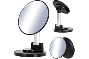 Portable Makeup Mirror with Stand, Black Metal Frame, 3.86 Inch Round, Magnetic Detachable Design, Desktop Phone Holder Base 