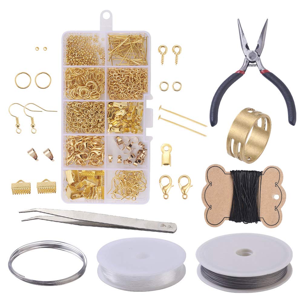 LOMYLM Earring Making Kit - Jewellery Making Tools with Pliers, Beading Wire, Jewelry Beads - Adults and Beginners - Gold