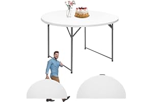 CAMP SOLUTIONS Folding Round Plastic Dining Table 4.5 FT, 54 inches Folding Table for Wedding, Party, Indoor Outdoor Use Whit