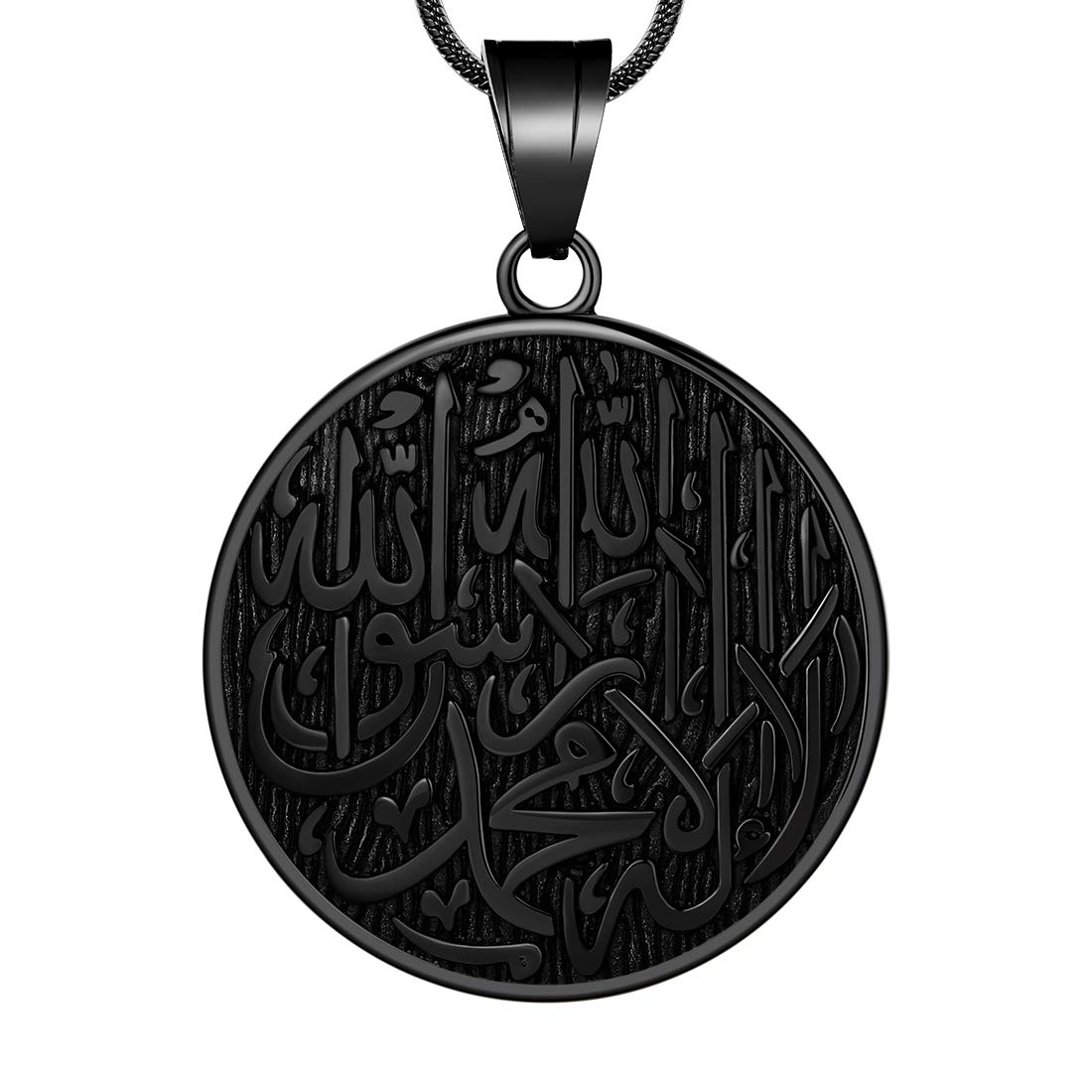 Hipunk Muslim Pendant Necklace for Men - Islamic Allah Design - Stylish Pendant in 316L Stainless Steel - Arabic Gift in Black Gun/18K Gold Plated Finish - SP0049B