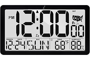 RUIDDY Digital Atomic Clock with Temperature with Blacklight with and Humidity Display, Large LCD Screen, Indoor Weather Monitor, DST Function, Black