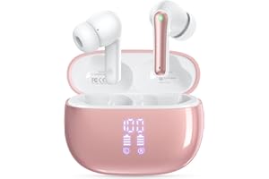 HUIFU Ear Buds Wireless Earbuds - Bluetooth Headphones 40H Playtime LED Display Deep Bass Stereo in-Ear Earphones with IPX7 Waterproof for iPhone Android Phone Tablet Laptop, Rosepink