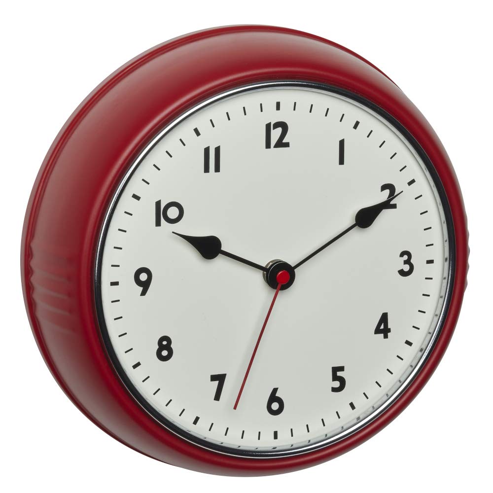 TFA Dostmann Analogue Radio-Controlled Wall Clock 60.3541.05 Retro Design with Second Hand Metal Red (L) 240 x (W) 68 x (H) 240 mm