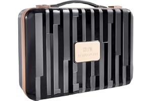 ROWNYEON Travel Makeup Case With Light Up Mirror Removable divider Portable Train Case Organizer Makeup Box for Girls Makeup Artist, Hairstylist Travel Makeup Case with 10x Mirror (Black)