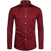 ZEROYAA Mens Slim Fit Long Sleeve Tuxedo Dress Shirts/Prom Performing Shirts