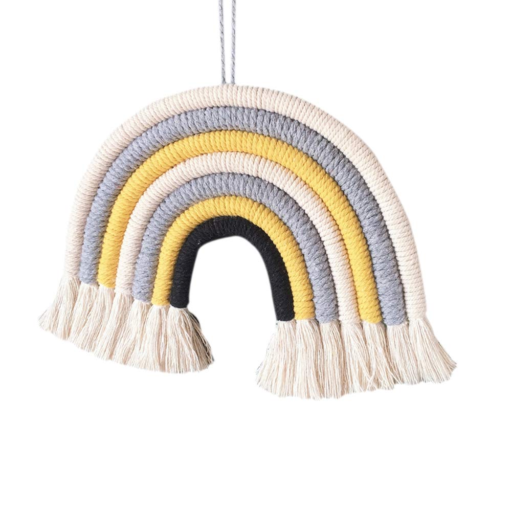 Macrame Rainbow Wall Hanging Hand-Woven Clouds Cute Bohemian Rainbow Wall Art Farmhouse Rustic Home Decor Hanging for Nursery Kids Room Girls Room Playroom Bedroom Accessories Decoration