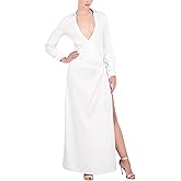 BCBGMAXAZRIA Womens Long Sleeve Surplice Neck Maxi Wrap Dress