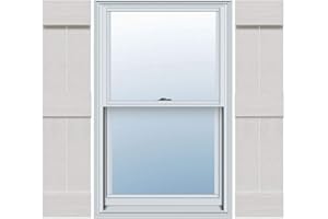 Ekena Millwork 10 3/4"W x 75"H Timberthane Faux Rustic Two Board Joined Board-n-Batten Faux Wood Shutters w/End Batten, Rough Cedar (Per Pair)