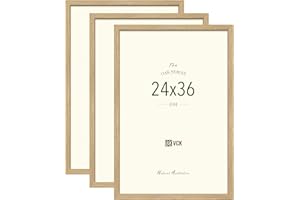 VCK 24x36 Poster Frame Set of 3 - Oak, Natural Solid Wood Picture Frames, Wall Gallery Frame