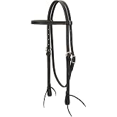 Weaver Leather unisex adult Straight Browband Headstall, Black, Horse US | Hot-Stuffed Vegetable-Tanned Leather, Double Stitching, Water Tie Bit Ends, Nickel-Plated Hardware, Made in USA, Black