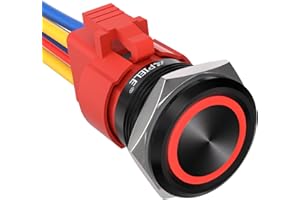 APIELE 10 Amp 22mm Latching Push Button Switch 12V Angel Eye LED Waterproof Aluminum Alloy Round Self-Locking 7/8'' 1NO 1NC 1 Pack (10 Amp/Red Led)