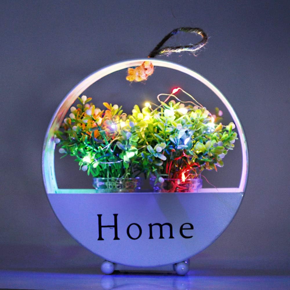 Rustic Wall Hanging Pots with LED Strip Lights for Christmas Holiday Decorative Mason Jar Flower Containers White Metal Hanging Flower Planter Rustic Wall Décor