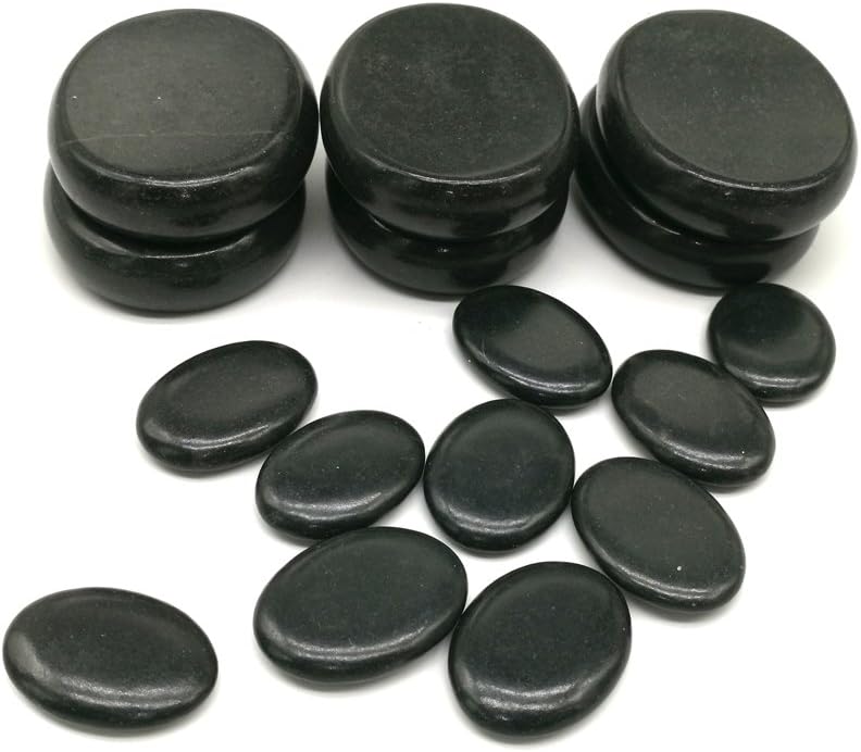Windfulogo 16Pcs Hot Massage Stones Set Natural Lava Basalt Heated Warmer Stone for Spa Massage Black