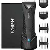 MANSPOT Manscape Body & Pubic Hair Trimmer for Men, Electric Groin Hair Trimmer, Replaceable Ceramic Blade Heads,Waterproof for Wet/Dry Use,Standing Recharge Dock,90 Minutes Shaving(Black)