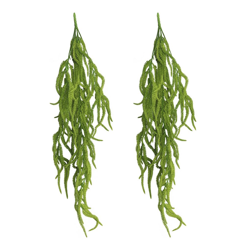 Photo 1 of Shirfloral 2 Pack 32” Artificial Hanging Plants Faux String of Pearls Plant Fake Green Amaranthus Flower Wall Hanging Lover Tears Wedding Home Garden Decoration
