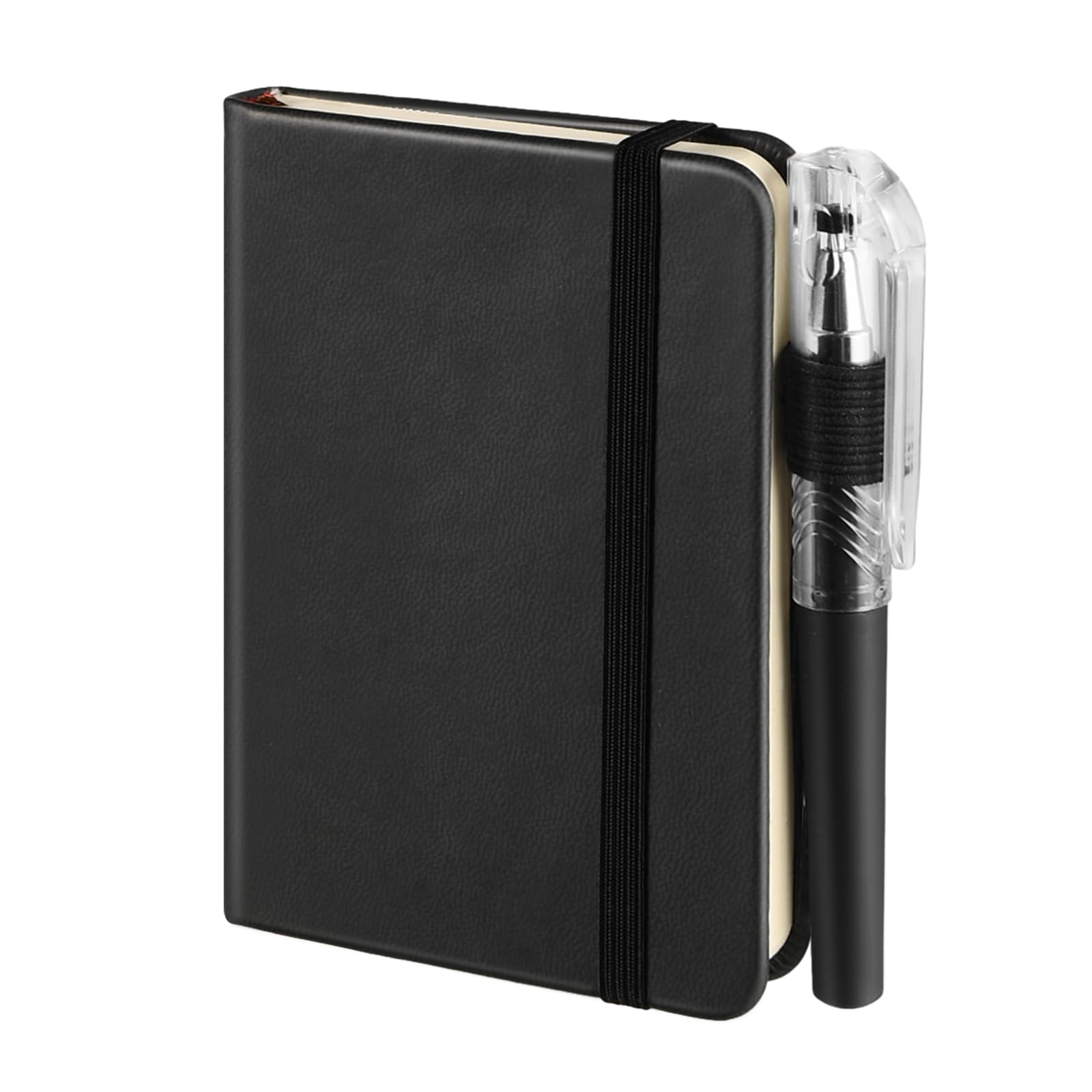 Qianyu Pocket Notebooks Mini Notebooks Hardcover Small A7 with Pens Lined Hardback Small Journal with Pen Loop 100 Sheets Each 11 × 8 CM Black Leather Pocket Size Notepad for Women Man