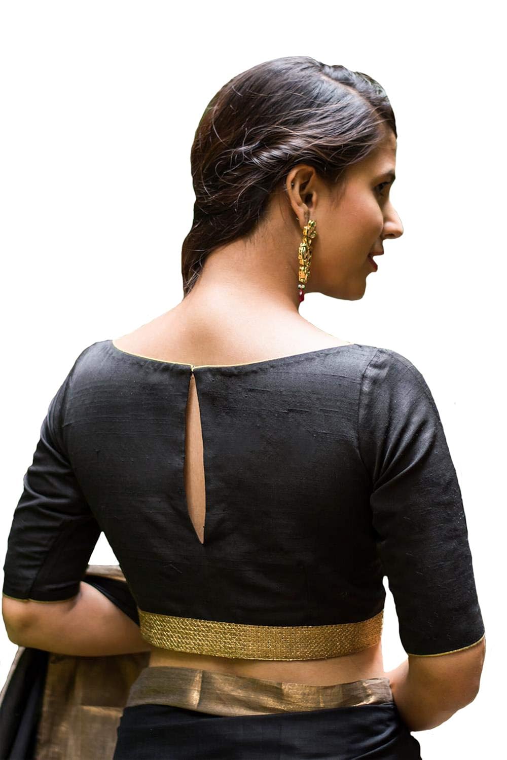 xomantic fashion black boatneck blouse with gold border