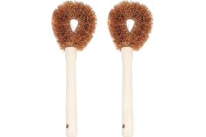 CONGARTENO 2pcs Coconut Coir Kitchen Cleaning Brushes with Wood Handles for Pot and Cookware Scrubbing, Sturdy