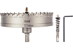 CENYB 5-3/4" (146mm) Tungsten Carbide Tipped Hole Saw with 2Pcs Titanium-Plated Pilot Drill Bits for Hard Metal,Stainless Steel,Iron,Aluminum Alloy,Wood and Plastic