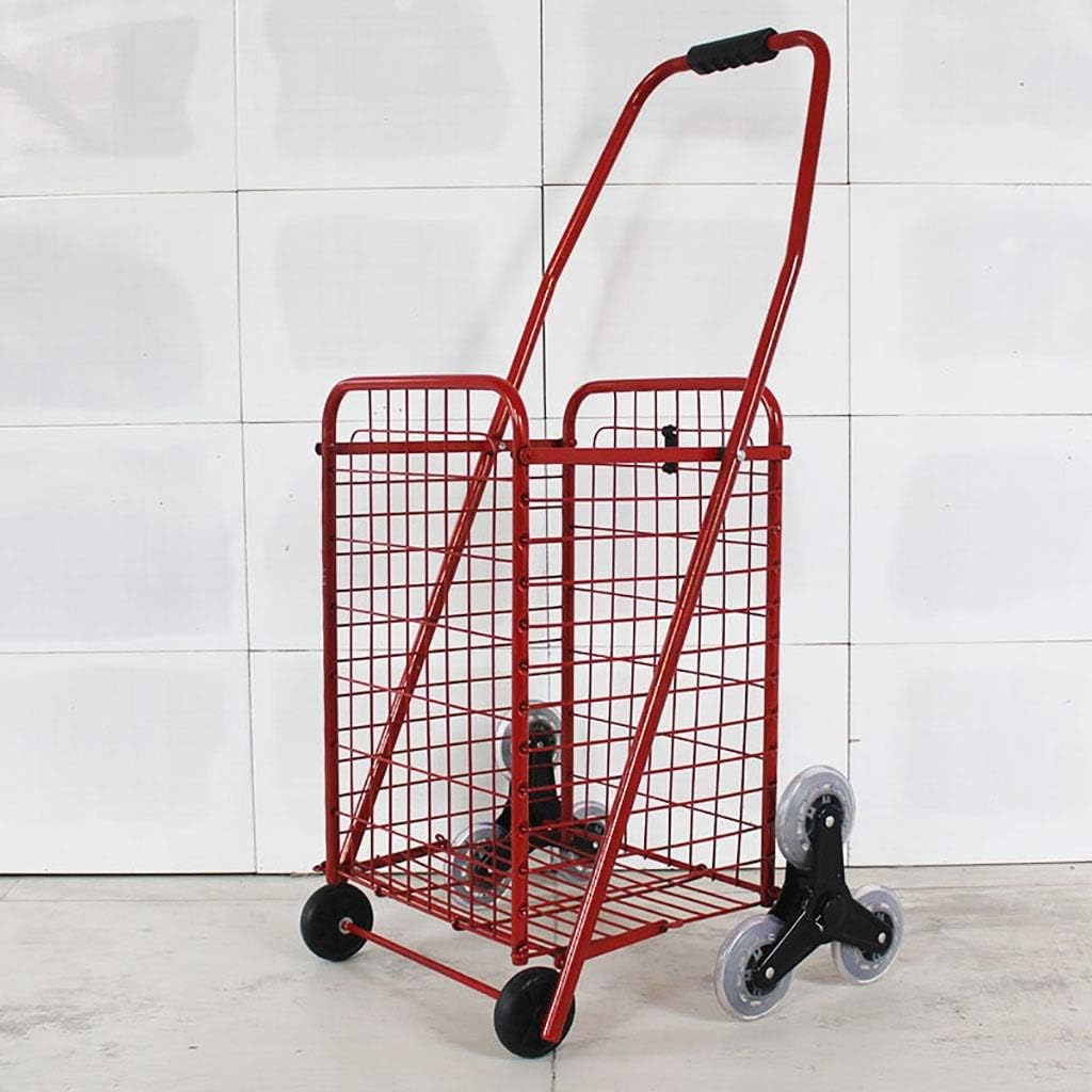 YWXLC Hand Trucks Shopping trolley, Folding Shopping Cart Portable Metal Storage Cart hand truck (color : Red, Edition : B)