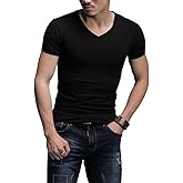 Men's Tagless Slim Fit Top Muscle Cotton V-Neck Crewneck Short Sleeve Undershirts T-Shirts