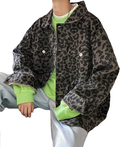 Amazon Beibang バイバン メンズ ジャケット ゆったり ジャンパー 春 秋 アウター ヒョウ柄 ファッション 春服 ストリート系 韓国ファッション トップス 12モスグリーン コート ジャケット 通販