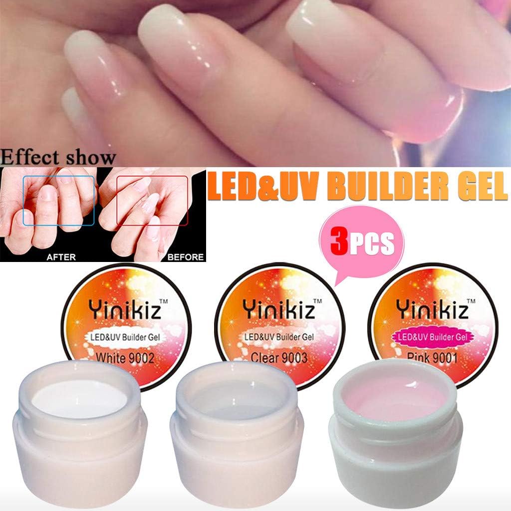 KANGMOON 3 Colors Builder Gel, Polygel Nail Extension Gel French Nail Strengthen UV Gel Nail Art Manicure Set with Nail Forms Tips Brush(8g/Box-3pc)