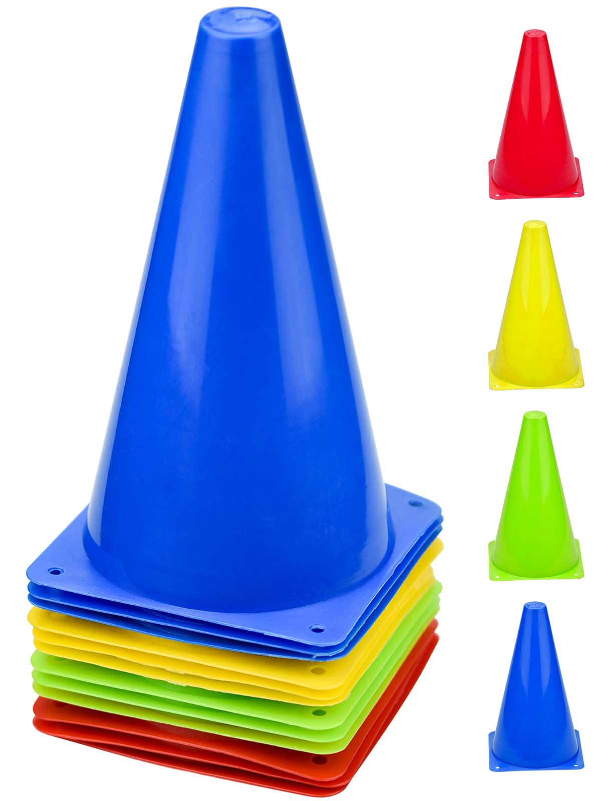 Wandefol 12pcs Sport Cones, Football Training Cones Marker Traffic Cone Set, 4 Colors, 23 cm for Soccer, Skating, Football, Basketball, Indoor and Outdoor Games