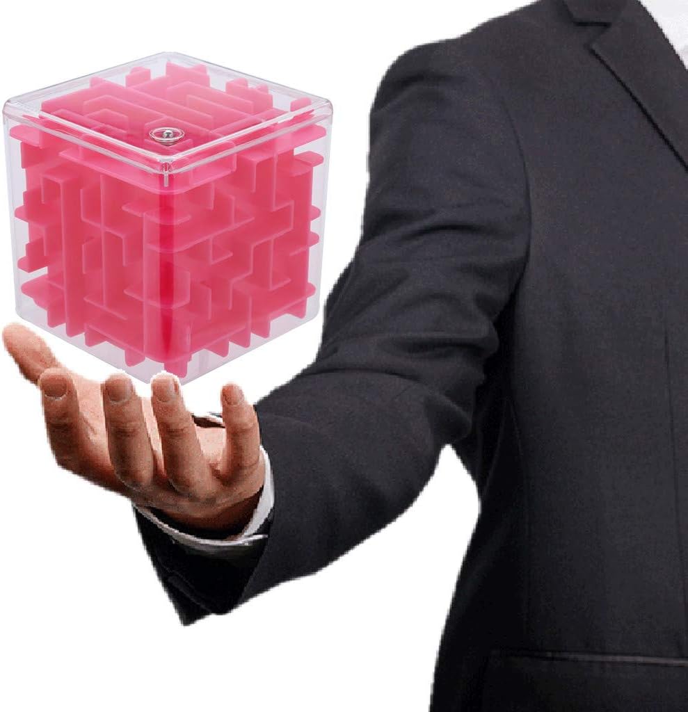 LtrottedJ Hand Game Case Box 3D Cube Puzzle Maze Toy Fun Brain Game Challenge Fidget Toys (Red)