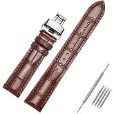 Moran Genuine Leather Band Alligator and Cowhide Replacement Deployment Buckle Watch strap18mm to 24mm Crocodile Leather Strap for Men's and Women's