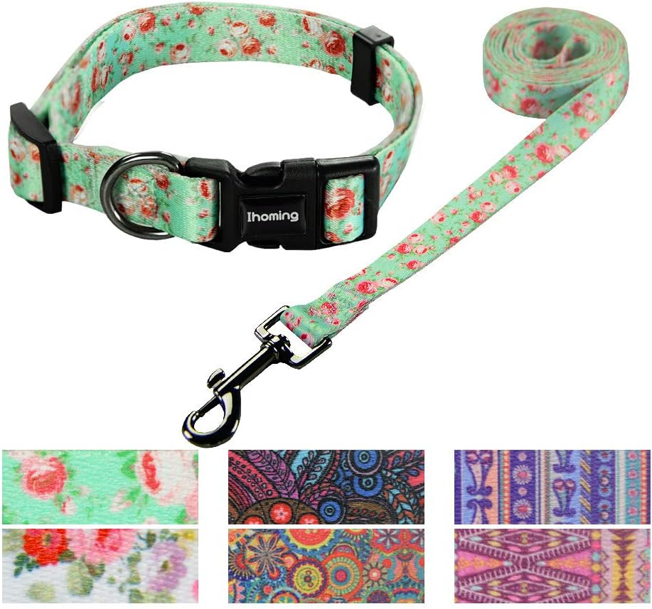Ihoming Dog Collar and Leash Set Combo Safety Set for Daily Outdoor Walking Running Training Small Medium Large Dog Cats