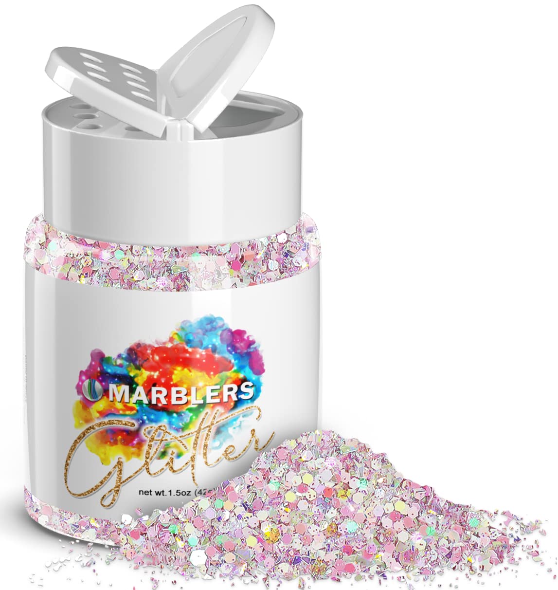 MARBLERS Holographic Glitter [Mixed Pink] 1.5oz (42g) | Chunky | Non-Toxic, Vegan, Cruelty-Free | Face, Body, Eyeshadow, Hair, Festival, Party Makeup | Nail Art, Polish | Resin, Tumbler, Slime, Craft — image 1