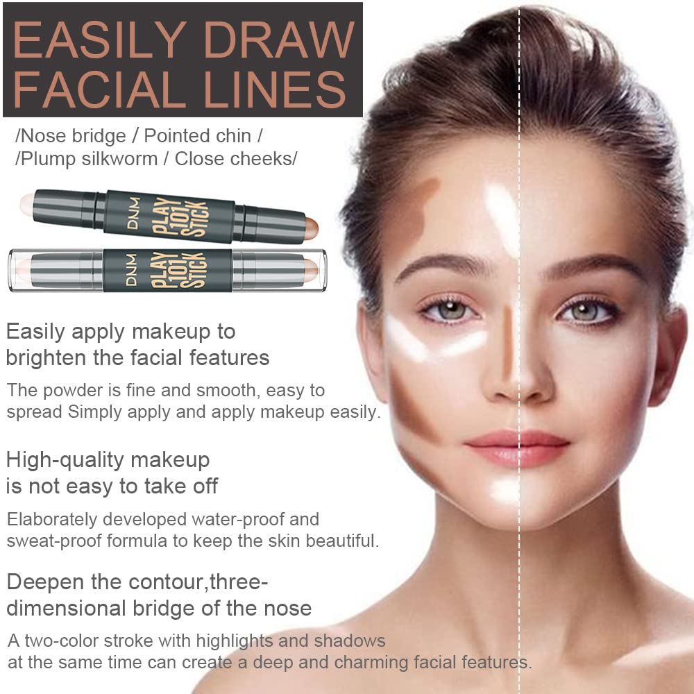 10 Colors Highlight and Contour Stick,Dual-Ended Full Coverage Wonder Stick,Color Corrector Concealer Stick,Contouring Highlighting Foundation,Highlighter Cream Pen Makeup De Maquillaje Para Mujer
