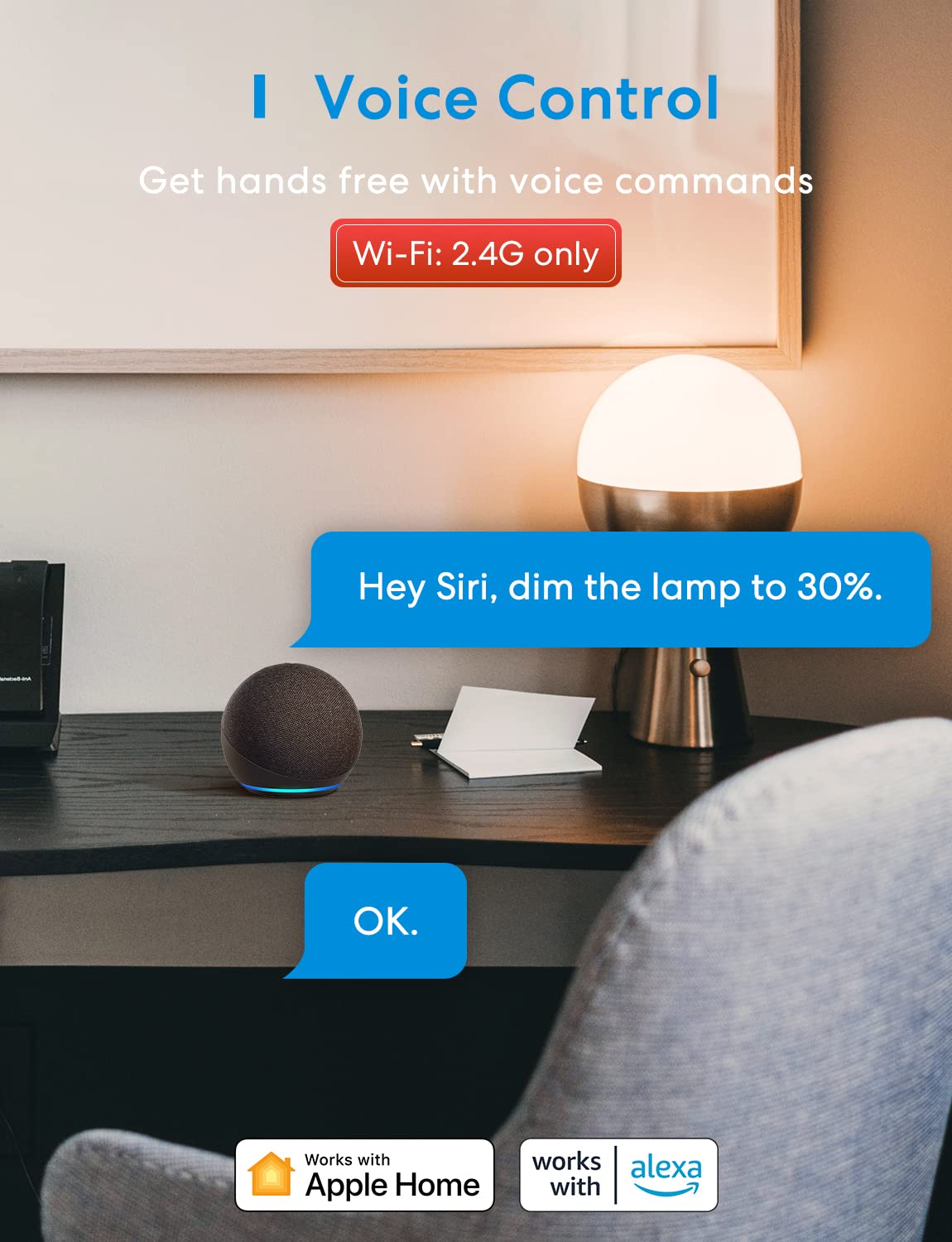 meross Smart Light Bulb, Dimmable Wi-Fi LED Bulb Compatible with Apple HomeKit, Siri, Alexa, SmartThings, A19 E26 Warm White 2700K, 810 Lumens 9W 60W Equivalent, No Hub Required, 4 Pack