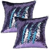 MOCOFO 2-Pack Glitter Sequin Throw Pillow Cover 16x16in Lake Blue Purple | Reversible Magic Flip, Color-Changing Mermaid Decor, for Party Sofa Couch Car, Polyester Fabric, 2-Piece Set