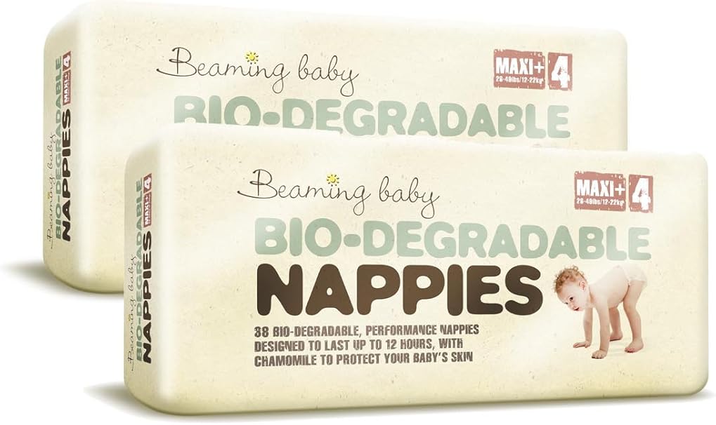Beaming Baby Biodegradable Nappies Twin Pack Maxi Plus (Size 4) Amazon