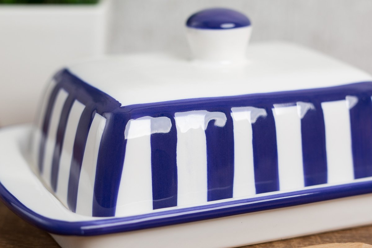 City to Cottage Navy Blue Striped Handmade Hand Painted Ceramic Covered