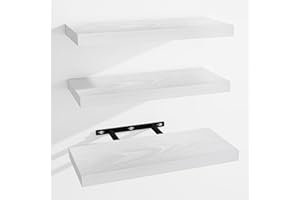 Venusmiles Floating Shelves for Wall, Wall Mounted Shelves with Invisible Brackets, 3 Small Wood Floating Wall Shelf Shelves for Living Room, Bedroom, Kitchen, Bathroom (White, 15" W x 6" D x 1" H)
