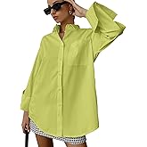 QIANZHIDU Women's Oversize Collar Button Down Long Sleeve Work Blouse Top