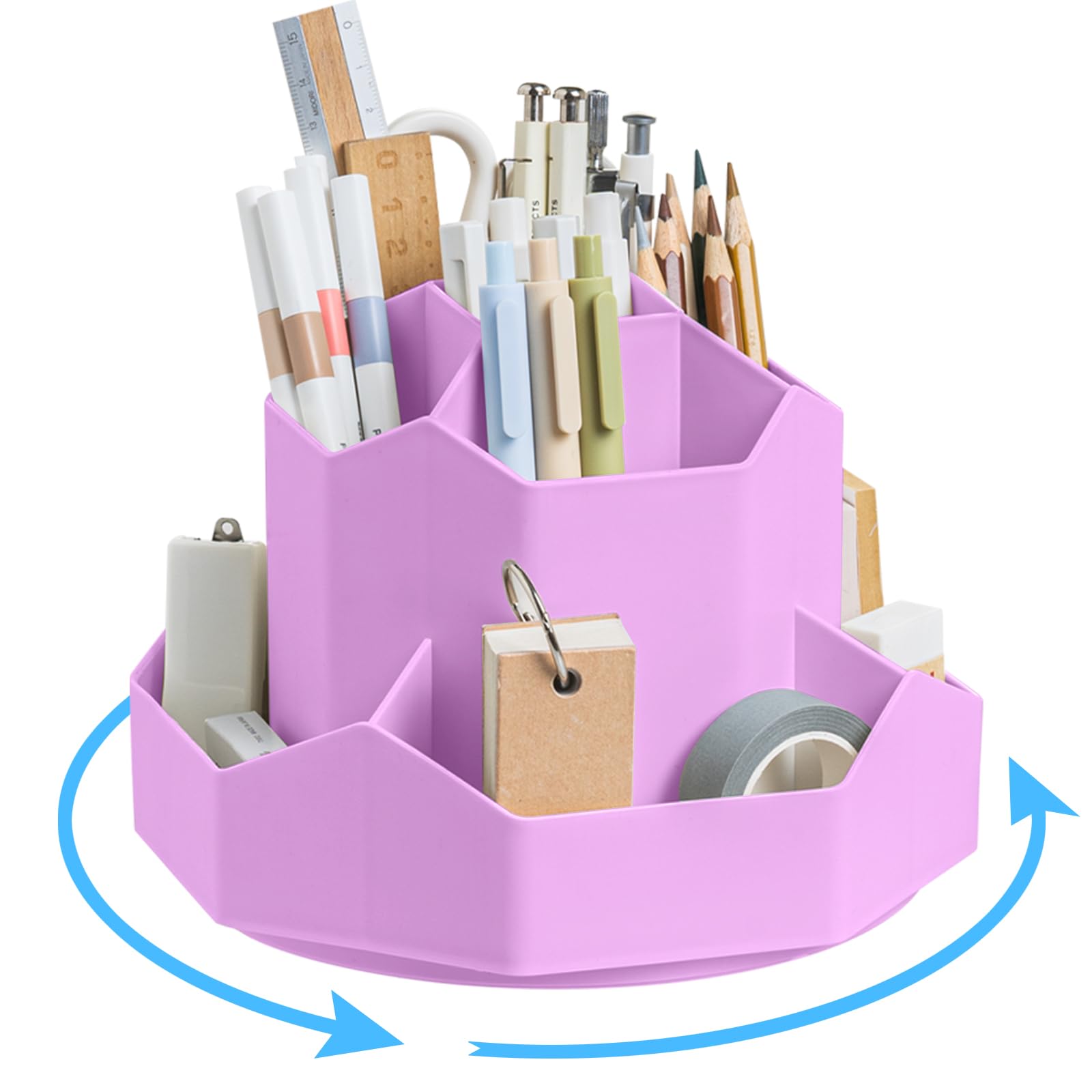 Ceysin Desk Organiser, 360 Degree Rotating Pen Pencil Holder with 9 Compartments, Multifunctional Pen Pots Makeup Brushes Holder Desktop Stationary Storage for Home Office Supplies Desk Tidy (Purple)