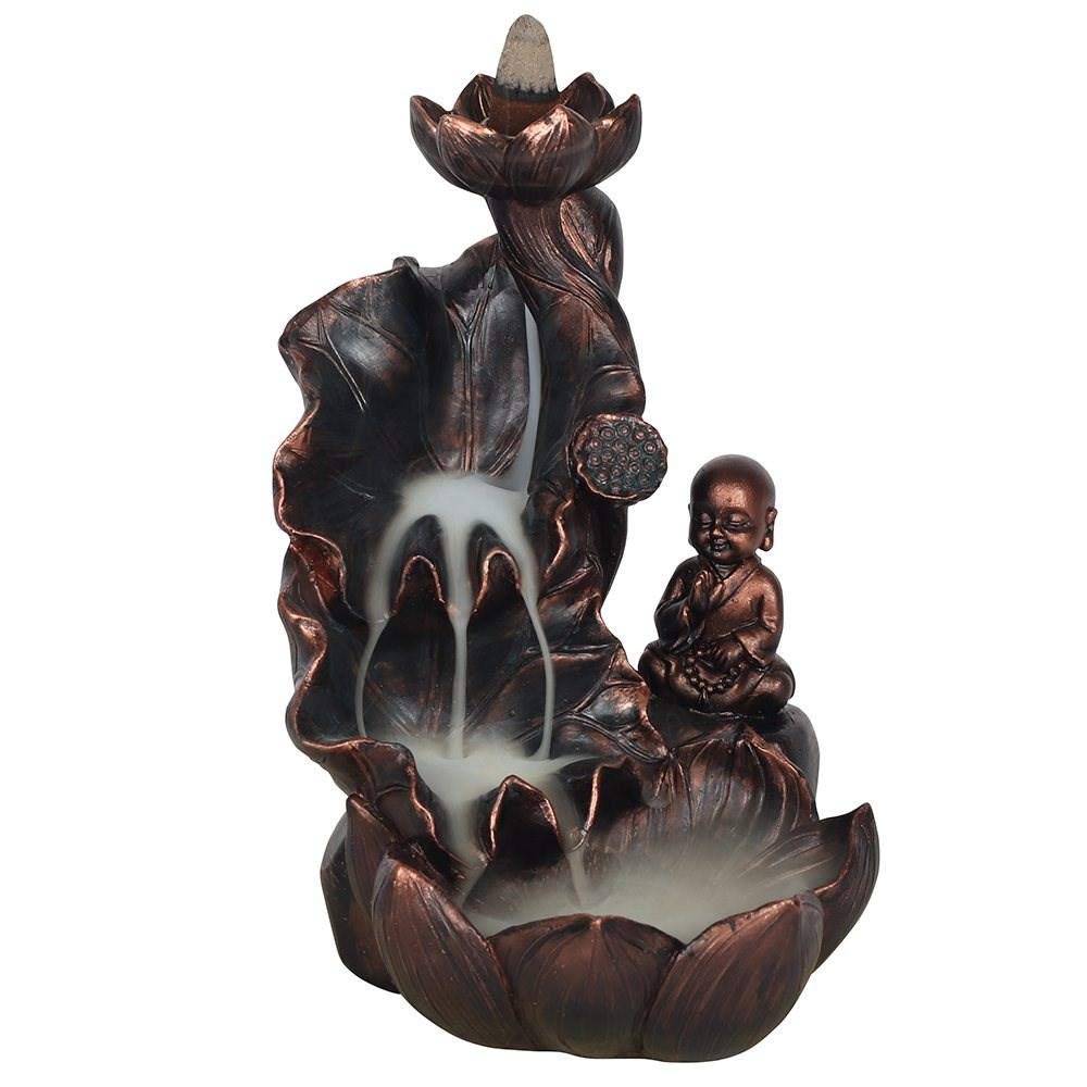 Bronze Effect Resin Buddha Backflow Incense Burner - 17cm x 11.5cm (1 Pc.) - Unique & Eye-Catching Design - Enhance Relaxation & Meditation - Ideal for Artistic Home Decor