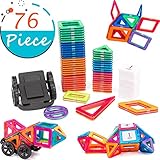 cossy Magnet Tiles Building Block, 76 PCs Magnetic Stick and Stack Set for Girls and Boys, Perfect STEM Educational Toys for Kids Children