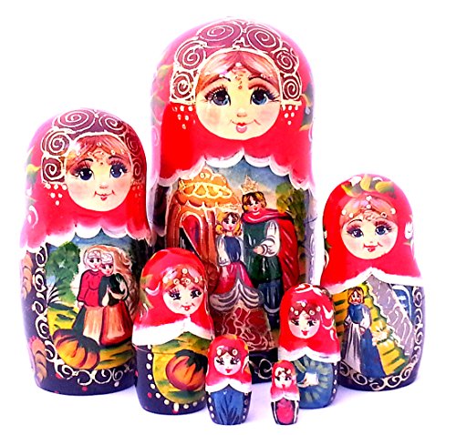 Cinderella Russian Nesting dolls Hand Carved Hand Painted 7 piece DOLL Set fairy tale