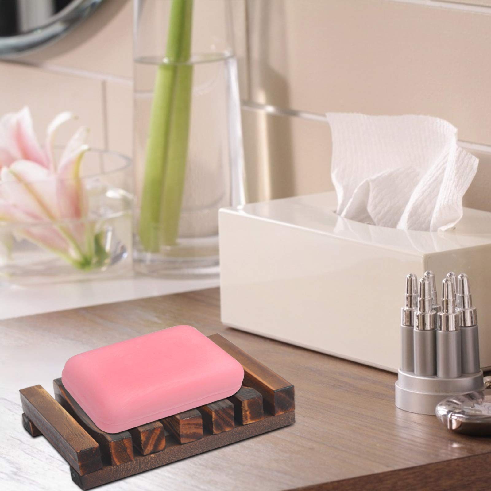 TAZEMAT 2pcs Wooden Soap Dish and 2pcs Natural Soap Bags with Drawstring Flax Linen Sisal Soap Pouch Bamboo Soap Holder Box Container Saver Tray Plate for Bathroom Kitchen Shower