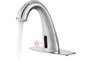 HHOOMMEE Automatic Touchless Bathroom Faucet Motion Sensor Activated Commercial Basin Sink Vantiy Hands Free Auto Off Infrared Mixer with Hole Cover Deck Plate Temperature Control Hot Cold （Chrome）